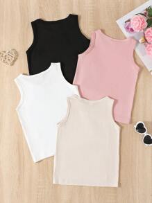 Genkimix Kids 4pcs Young Girls Assorted Color Stretchy Comfortable Tank Top For Casual Summer Daily Wear - Multicolor - View 2
