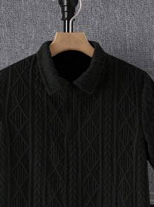 SHEIN Conjunto casual de 2 piezas para adolescentes varones: Camisa tipo polo con cremallera y cuello, de tela texturizada, y pantalones cortos, adecuado para salidas, fotografía callejera, fiestas, caminatas urbanas, ropa de primavera