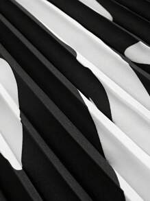 Breezaya 花卉印花松紧腰百褶裙长裙 - 黑與白 - 查看 3