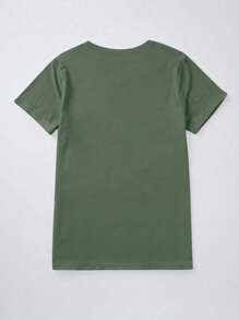 SHEIN LUNE Plus Size Summer Casual Letter Printed Short Sleeve T-Shirt - Army Green - View 2
