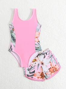SHEIN Baju Renang Anak Perempuan / Baju Renang Terusan / Baju Renang Bermotif / Set 2 Potong - MultiWarna - View 6