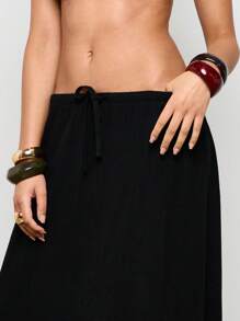 AiiRZ Falda larga tipo maxi con efecto de lino y cintura con cordón, fluida y larga para el verano, casual, de playa, vacaciones, estilo bohemio, hasta el suelo, tipo línea A, para usar de resort