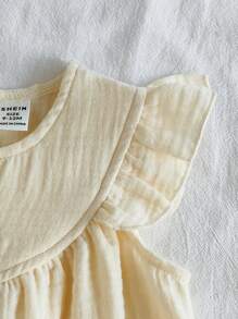 SHEIN Robe décontractée à manches courtes avec encolure ronde et broderie pour bébé fille - Nude - Voir 4