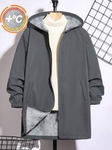Tween Boy Casual Mid-Length Graphic Print Jacket, Suitable For Commuting, School, Casual, Campus, Sportswear, Autumn & Winter Seasons - Grey - View 2