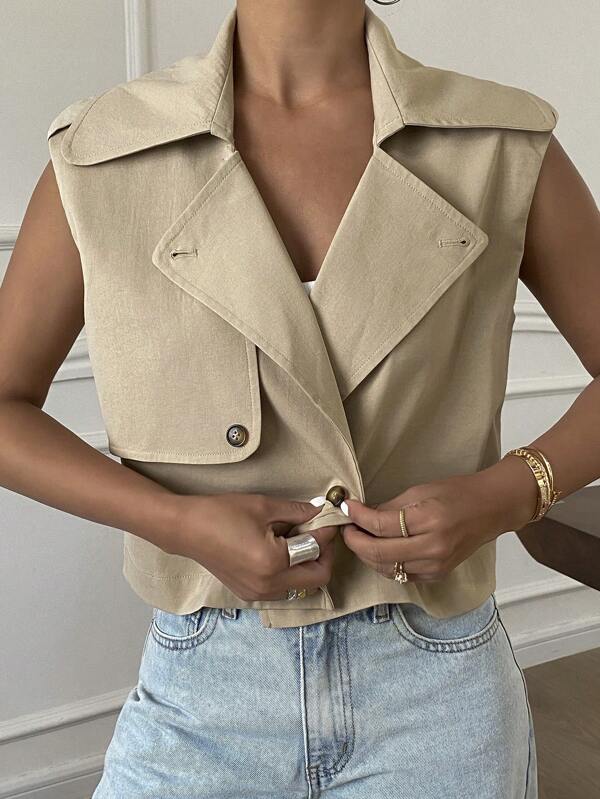 Livesso New Summer Ladies Casual Business Sleeveless Jacket, Trench Coat Style