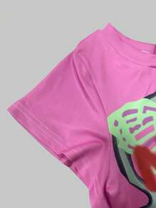 SHEIN EZwear Women's Fashionable Slogan Print Cinched Waist T-Shirt For Summer - Purple - View 3