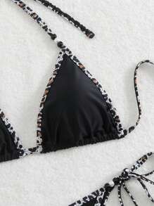 SHEIN Conjunto de bikini con cuello halter, de unicolor con estampado aleatorio, sexy para mujeres en verano - Multicolor - Ver 3