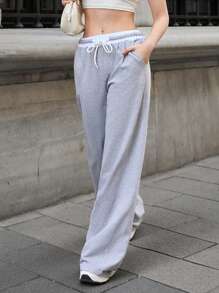 RueChic Women Contrast Belt Drawstring And Pocket Detailed Pant Sweatpant - Grey - View 1