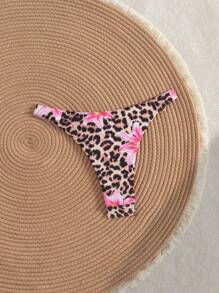 SHEIN Swim Women's Summer Beach Floral & Leopard Print Bikini Bottoms - Multicolor - View 2