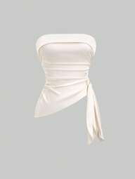 Sweetra Top sin mangas con lazo en la cintura, bajo asimétrico y de alta gama para mujer