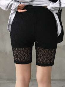 FRIFUL Women's Black Lace High Waist Cropped Leggings, Summer Fashion