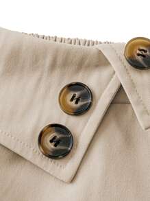 Franclia Women's High Waist A-Line Button Decor Elastic Waist Flare Skirt, Casual Versatile Spring & Autumn Woven Twill Fabric, Pure Apricot Color - Khaki - View 4