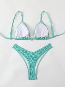 Swim Mod Springbreak Women Beachwear Random Floral Print Spaghetti Strap Top And High Cut Bikini Bottom Set For Summer Beach Vacation - Multicolor - View 2