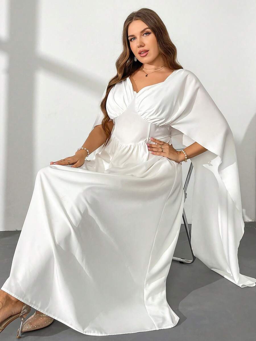 Firerie Robe ample taille cintrée style poncho à col V manches longues, élégante et romantique, convient pour les sorties et vacances du printemps/été, grande taille - Blanc - Voir 1