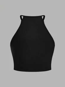 SHEIN Essnce 3pcs/Set Ribbed Texture Striped Halter Neck Tight Fitted Tops, Plus Size, Summer Back To School - Multicolor - View 8