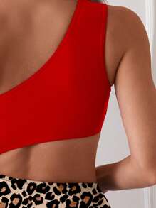 Swim Lushoire Đồ bơi một mảnh cho nữ, hở một bên vai, họa tiết da báo ghép màu trơn, không tay, đồ bơi thoải mái giản dị cho kỳ nghỉ bãi biển - Nhiều màu - Xem 4