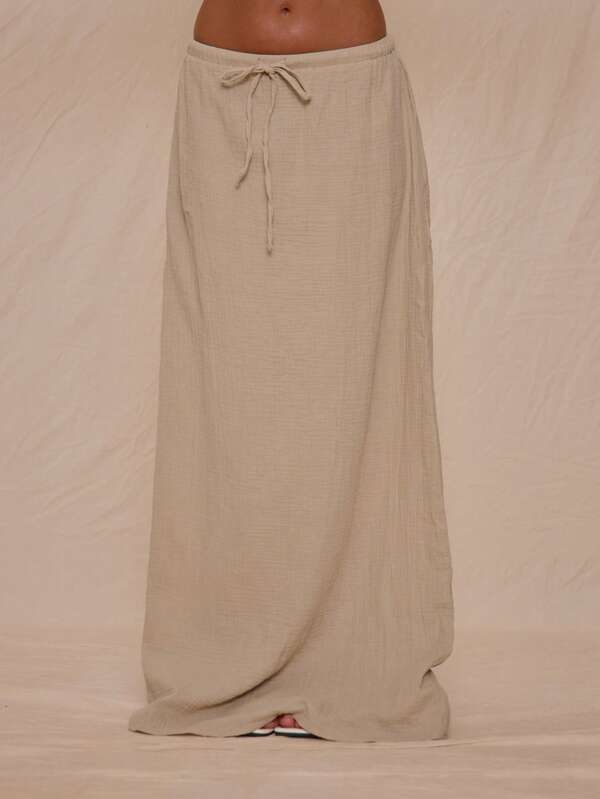 MUSERA Maxi Tie Waist Linen Loose Skirt For Spring Summer Vacation Beach Cover Up Soft Serve