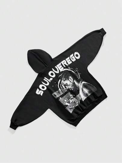 Street Life Y2K Unisex Streetwear African Portrait & Slogan Printed Loose Fit Open Front Hoodie For Women