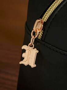 HARRY POTTER X SHEIN 1 pieza Bolsa de maquillaje de gran capacidad con patrón geométrico y de letras de las Reliquias de la Muerte, regalos, de vuelta a la escuela - Negro - Ver 3