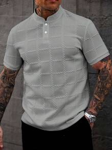 Manfinity Homme Men's Fashionable Casual Retro Short Sleeve Polo Shirt, Essential For Daily Outings, Great Gift For Family And Friends,Football, World Cup - Grey - View 6
