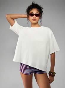 MISSGUIDED Amalfi Coast Italian Lemon Print Oversized T-Shirt Summer Beach Vacation Travel Mediterranean Holiday Casual Cotton Jersey Top - White - View 2