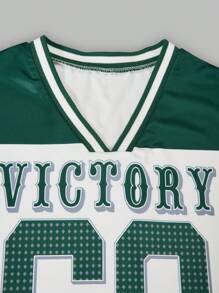 SHEIN Explorewe 2pcs/Set Girls Fashion Street Style V-Neck Letter Print Tee And Cool Cargo Wide Leg Pants, Casual Streetwear Outfit, Spring/Summer Set Outfit, School, Campus, College Summer Holiday - Dark Green - View 5