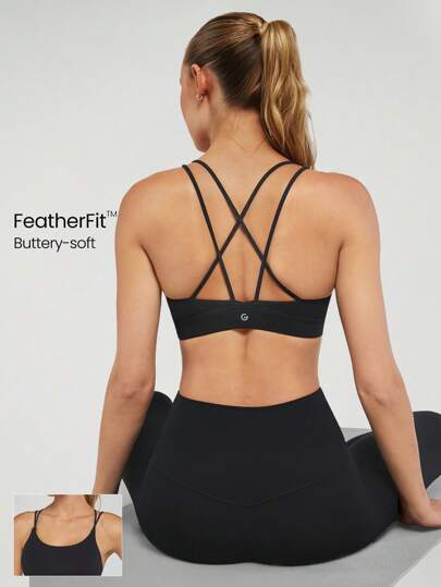 GLOWMODE FeatherFit™ Strappy Back Sports Bra Tank Top Low Impact Yoga Daily Gym Fall Winter