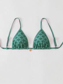 Swim Mod 1pc Women's Random Print Spaghetti Strap Summer Beach Bikini Top - Green - View 3