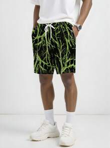 Manfinity Dauomo Men's Casual Full Print Drawstring Waist Shorts, Summer - Multicolor - View 1