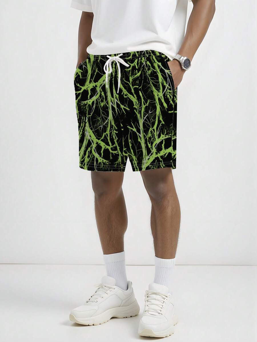Manfinity Dauomo Men's Casual Full Print Drawstring Waist Shorts, Summer - Multicolor - View 1