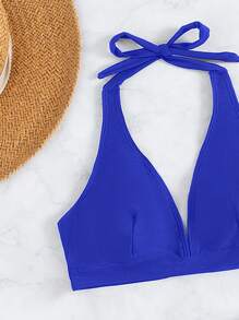 Swim Basics 3pcs Solid Color Bikini Swimsuit Set, Vacation/Beach For Summer - Royal Blue - View 4