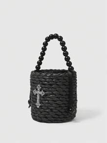 ROMWE Goth Women's Vacation Style Cross Decor Handbag - Black - View 3