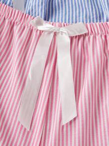 SHEIN 3-Pack Woven Simple Striped Yellow, Blue And Pink Shorts Set