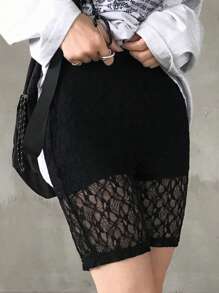 FRIFUL Women's Black Lace High Waist Cropped Leggings, Summer Fashion