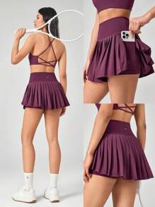GLOWMODE Ace Flex Tummy Control Pleated Tennis Skirt With Built-In Shorts Side Pockets Tennis Golf Daily Spring Summer