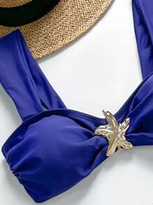 SHEIN Swim Women's Metallic Starfish Decor Bikini Set, For Summer Vacation Beach - Navy Blue - View 4