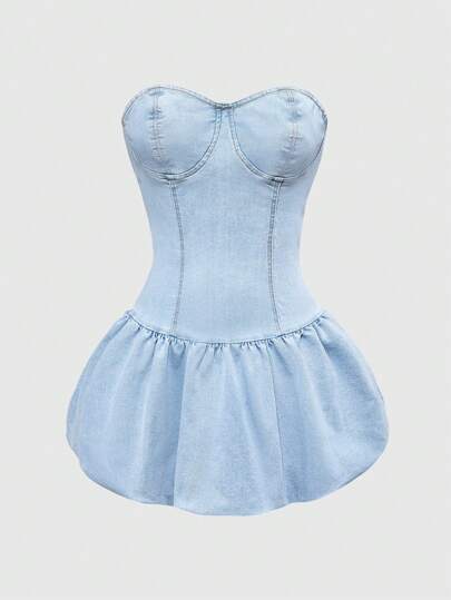 Grunge Punk Y2K Sexy Women Crop Top & Denim Bubble Skirt Set