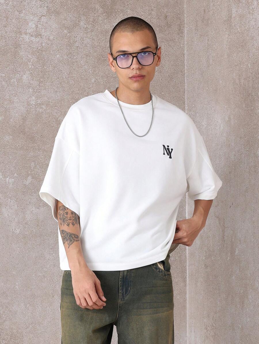 SUMWON Boxy Fit Elbow Sleeve T-Shirt Modern Streetwear Urban Basic Essential Oversized Athletic Tee Casual Everyday Wear Spring Summer Top Premium Minimalist Design