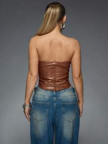 MISSGUIDED Parte superior con estructura de corsé de piel sintética sin tirantes, tipo bustier, para otoño e invierno, apropiada para fiestas, clubes y salidas nocturnas, con diseño de panel de tórax con ballenas