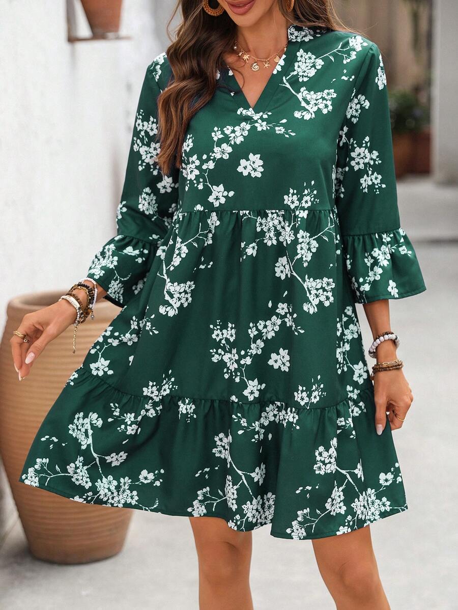 EMERY ROSE Women Short Sleeve Mini Dress, Fashionable Suitable For Summer - Green - View 1