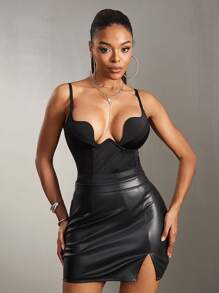 SHEIN SXY Women's Sexy Solid Color Sleeveless Spaghetti Strap Bodysuit, Summer