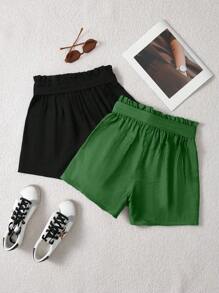 Chiquease Quần short túi giấy cạp cao Relaxiva màu trơn thường ngày/đi làm/ngày lễ - Nhiều màu - Xem 2