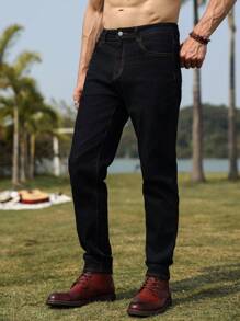 Manfinity Homme Men's Casual Versatile Washed Tapered Jeans - Black - View 6