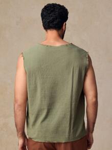 Manfinity VCAY Men's Casual Woven Fitted Half-Zip Patterned Sleeveless Tank Top, Suitable For Everyday Wear - Green - View 2