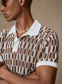 Men's Knitted Short Sleeve Elastic Fitted Casual POLO Shirt, Fashionable Everyday Wear, Suitable For Summer, Vacation, Daily Matching, Party, Men's Gift, School