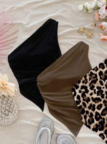 Soleia 3 piezas Blusas informales de mujer con estampado de leopardo simple, aptas para el verano