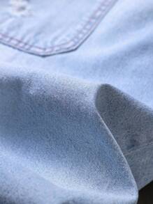 Manfinity LEGND Plus Size Men's Long Sleeve Single-Breasted Ripped Casual Pocket Denim Jacket