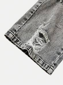 SHEIN Sparklyn Fashionable & Comfortable Tween Girl Casual Relaxed Fit Water-Washed Black Loose Pants With Distressed Design, Suitable For Daily Wear, Spring/Summer 2025 NEW Arrival