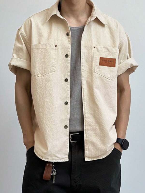 DAZY Camicia di jeans estiva da uomo con etichetta
