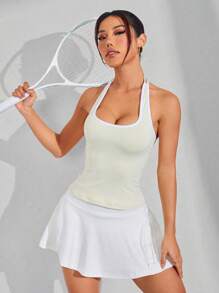 SHEIN Sports Women's Racerback Style Color Block Tie-Back Simple Fitted Sports Tank Top - Yellow - View 8